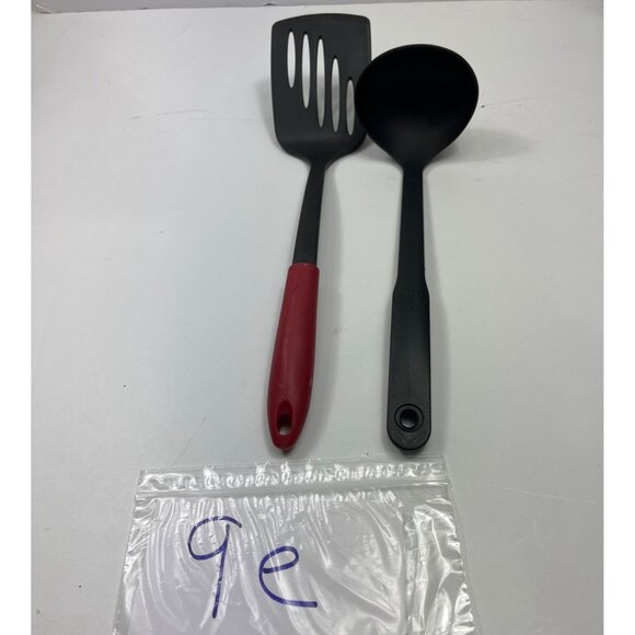 Red & Black Nylon Kitchen Utensil Set - Slotted Spatula & Ladle For Cooking 9e - Picture 4 of 4